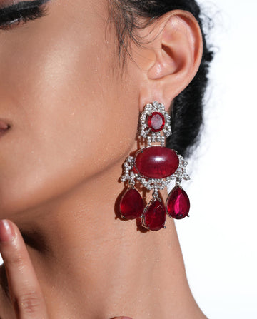 Verdant Royalty Earrings Ruby Red Color